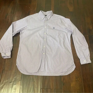 Ralph Lauren Long Sleeve Button Down Men’s Size 17 Purple Stripes Office Casual